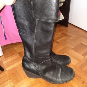 Hush Puppies Leather Knee Boots Black Size 12